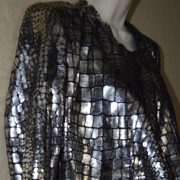 NWOT $1313 Sz 36 2 XS S Isabel Marant Black Croc Print Leather Silver Jacket - Picture 6 of 11
